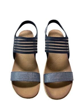 Skechers Luxe Foam Cali Beverlee Smitten Kitten Wedge Sandals Denim Look
